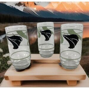 Corelle Black Orchid Glass Tumblers Set of 3-14 oz Vintage 80s Floral Drinkware